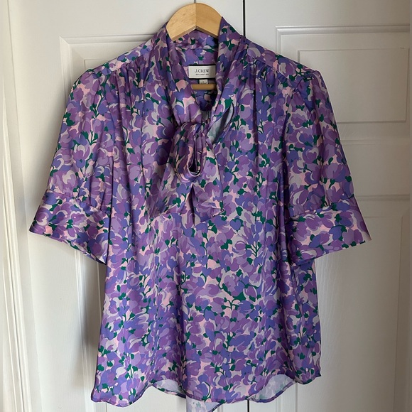 J. Crew Collection tie-neck top in Ratti® lilac collage print. Size Large - Picture 2 of 5
